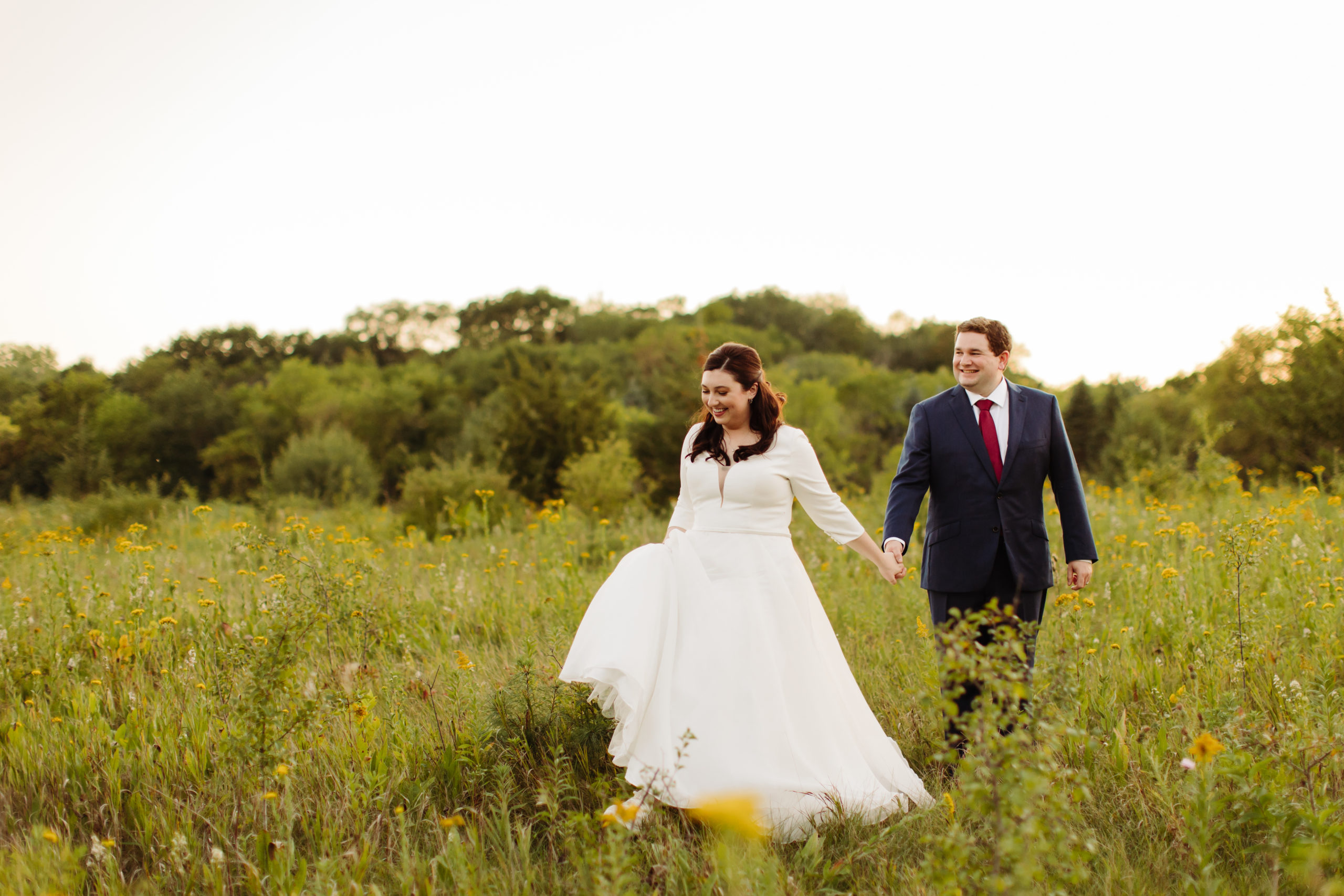 fall wedding photo in field